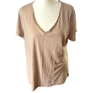 Felina Cotton Modal Tee Women XL Beige Vneck  Short Sleeve Slub Cotton